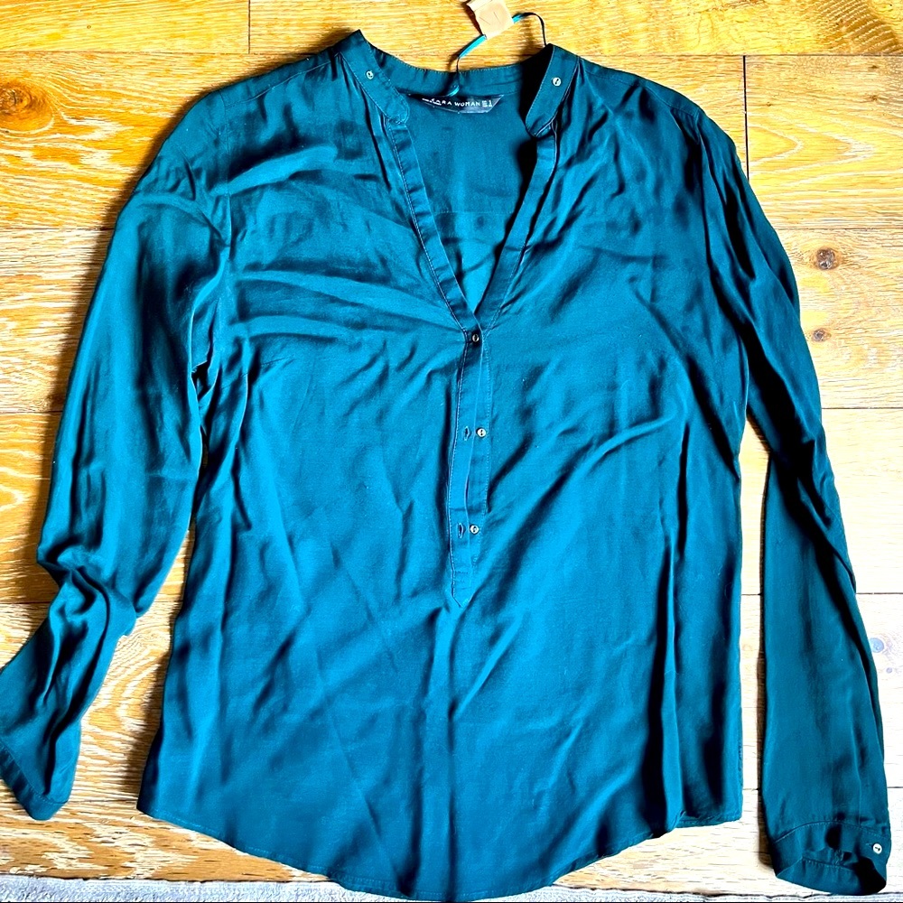 Zara green chiffon shirt small